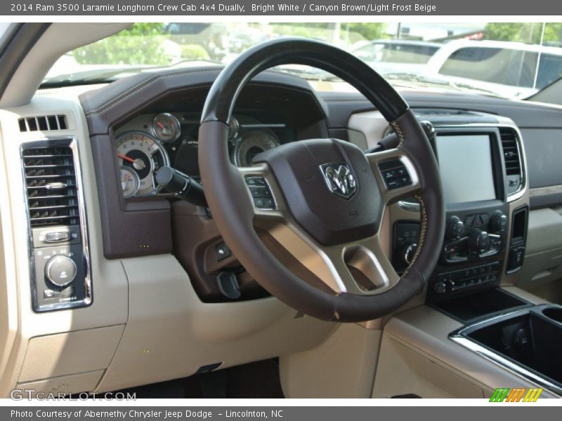 Bright White / Canyon Brown/Light Frost Beige 2014 Ram 3500 Laramie Longhorn Crew Cab 4x4 Dually