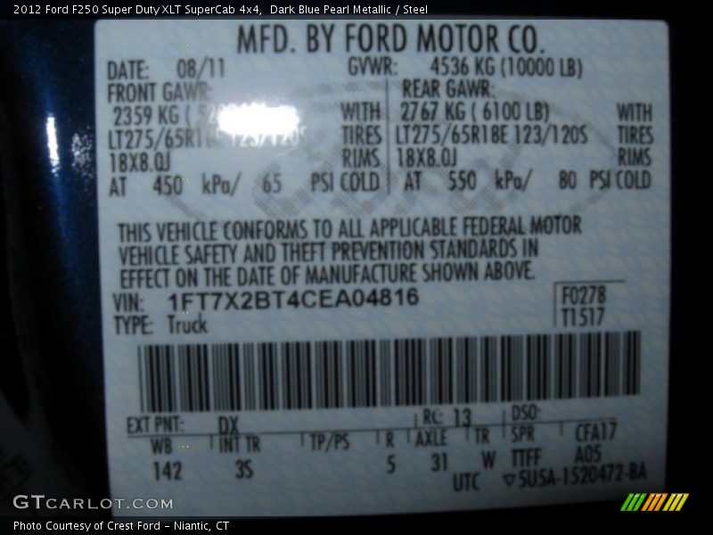 Dark Blue Pearl Metallic / Steel 2012 Ford F250 Super Duty XLT SuperCab 4x4