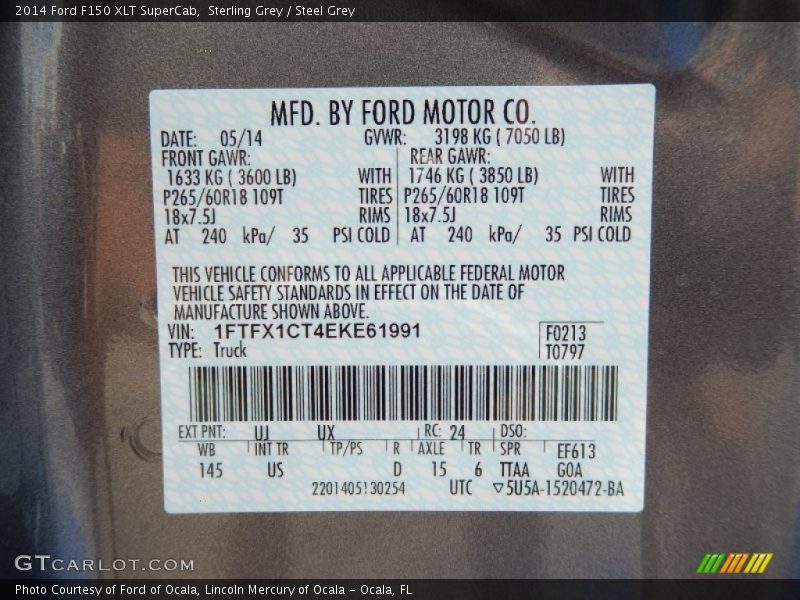 Sterling Grey / Steel Grey 2014 Ford F150 XLT SuperCab