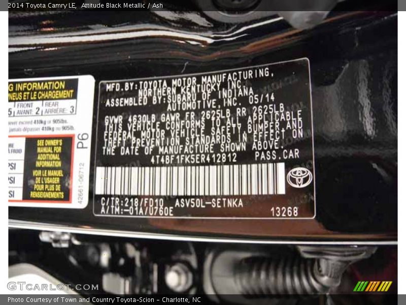 Attitude Black Metallic / Ash 2014 Toyota Camry LE