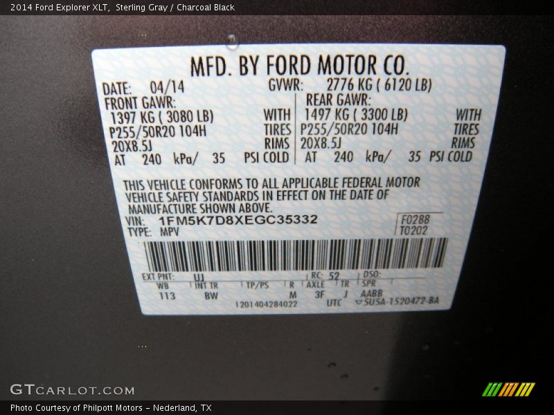 Sterling Gray / Charcoal Black 2014 Ford Explorer XLT