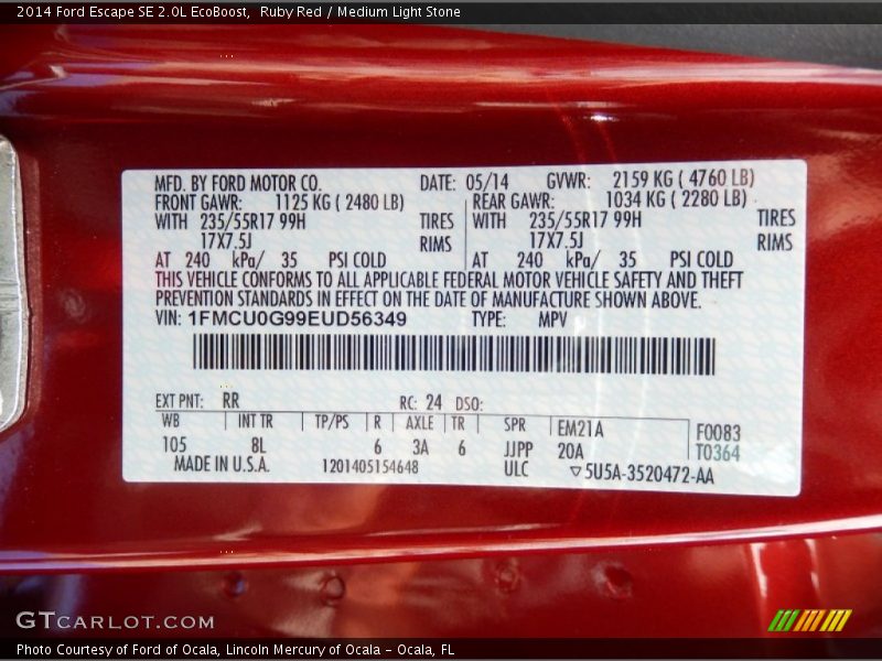 Ruby Red / Medium Light Stone 2014 Ford Escape SE 2.0L EcoBoost
