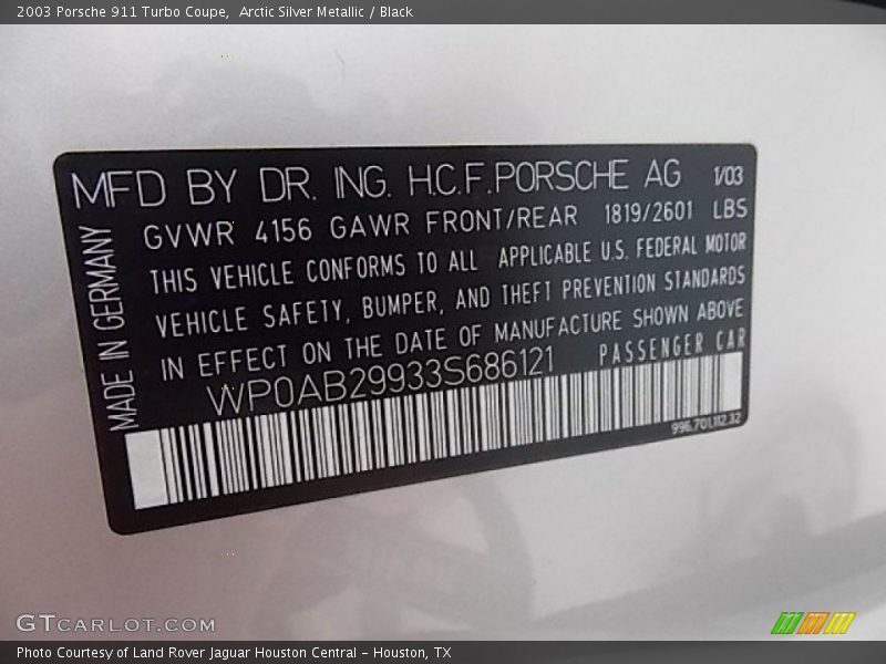 Arctic Silver Metallic / Black 2003 Porsche 911 Turbo Coupe