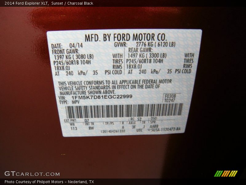 Sunset / Charcoal Black 2014 Ford Explorer XLT