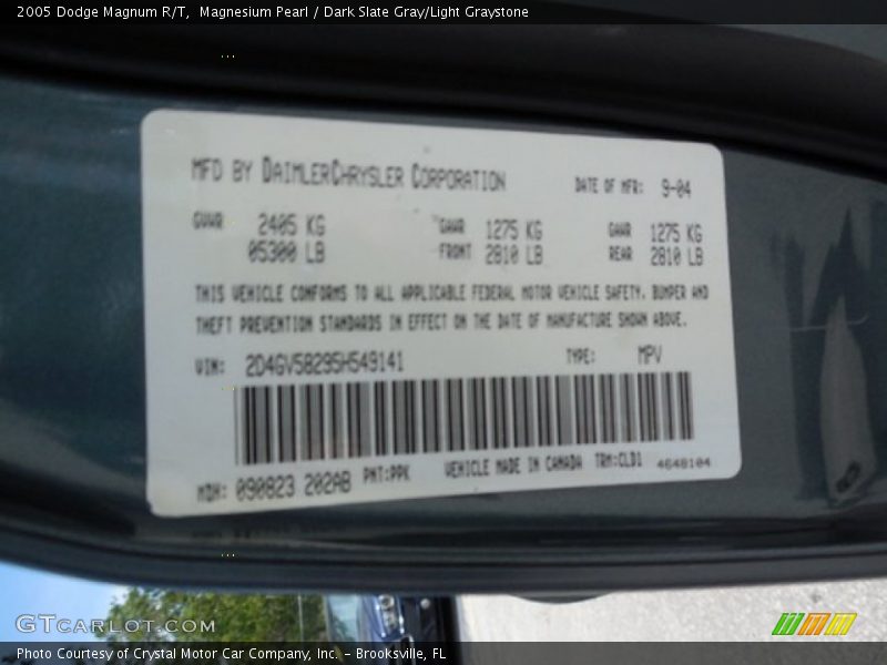 Magnesium Pearl / Dark Slate Gray/Light Graystone 2005 Dodge Magnum R/T