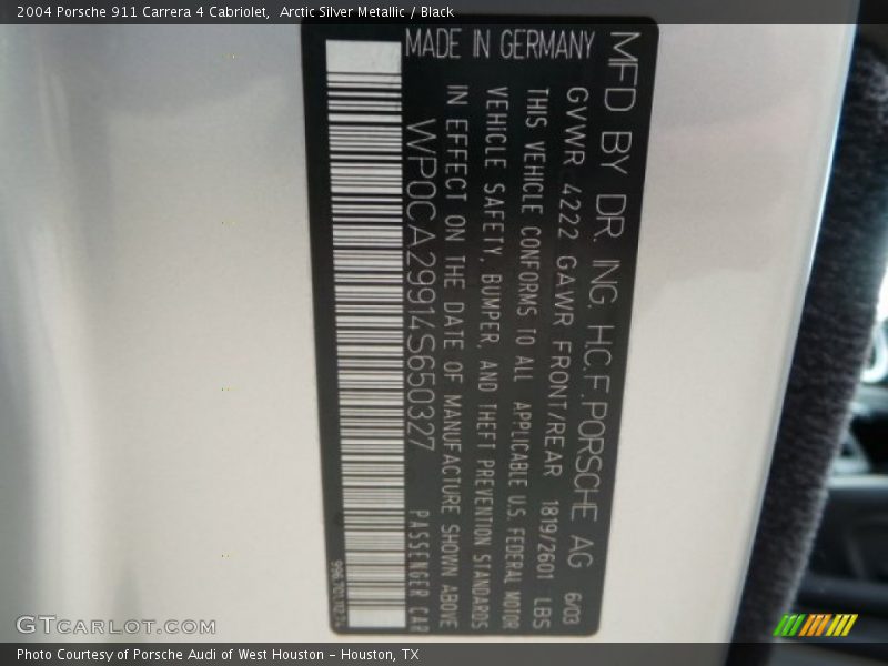 Arctic Silver Metallic / Black 2004 Porsche 911 Carrera 4 Cabriolet