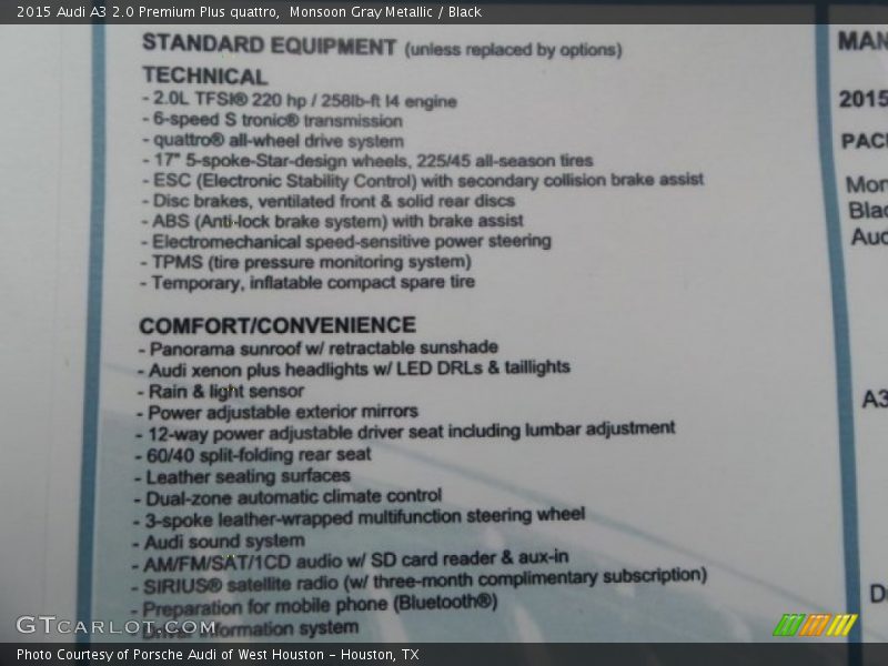  2015 A3 2.0 Premium Plus quattro Window Sticker