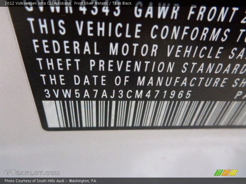 Frost Silver Metallic / Titan Black 2012 Volkswagen Jetta GLI Autobahn