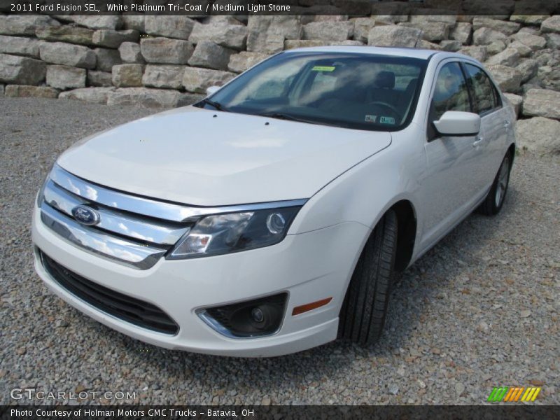 White Platinum Tri-Coat / Medium Light Stone 2011 Ford Fusion SEL