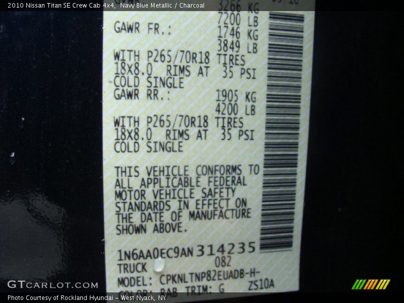Navy Blue Metallic / Charcoal 2010 Nissan Titan SE Crew Cab 4x4