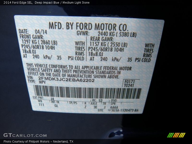 Deep Impact Blue / Medium Light Stone 2014 Ford Edge SEL