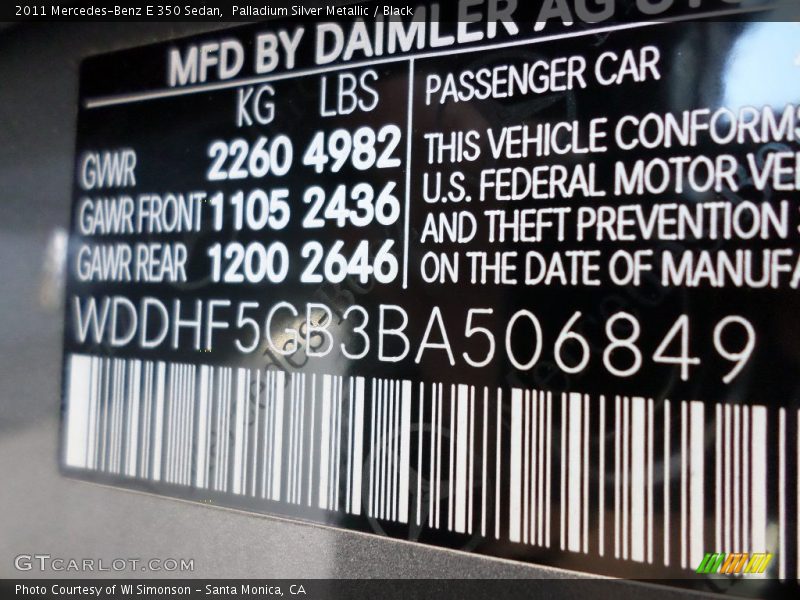 Palladium Silver Metallic / Black 2011 Mercedes-Benz E 350 Sedan