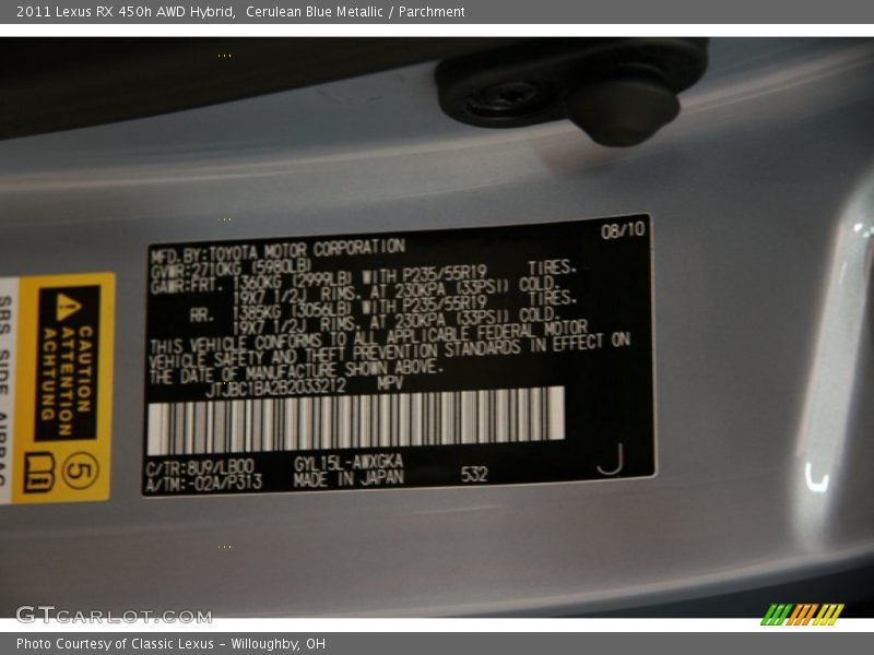 Cerulean Blue Metallic / Parchment 2011 Lexus RX 450h AWD Hybrid