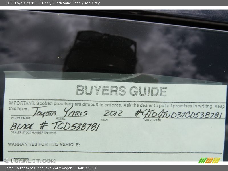 Black Sand Pearl / Ash Gray 2012 Toyota Yaris L 3 Door