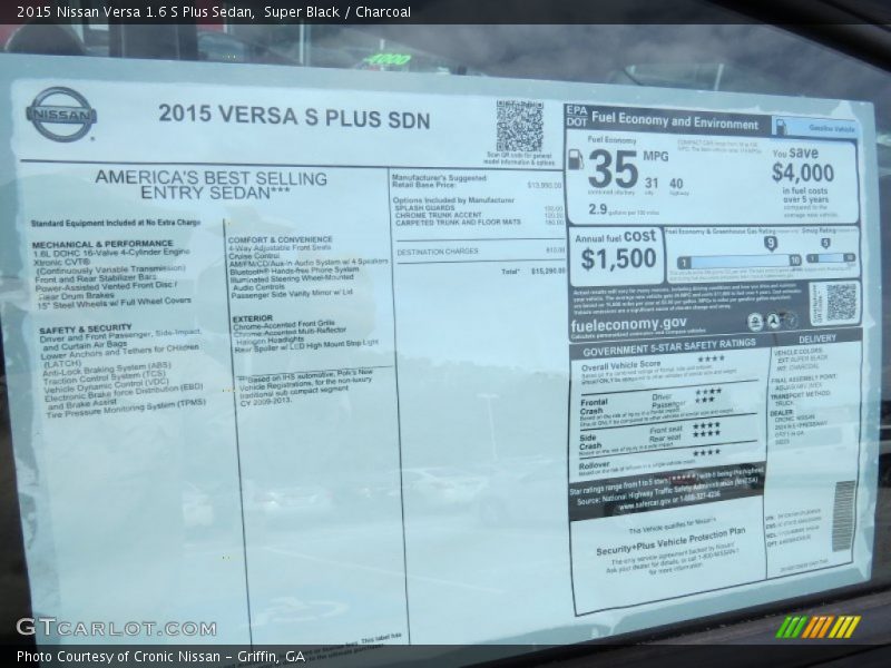  2015 Versa 1.6 S Plus Sedan Window Sticker