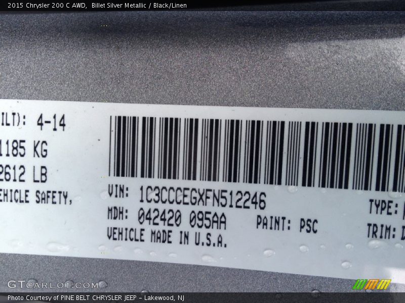 2015 200 C AWD Billet Silver Metallic Color Code PSC