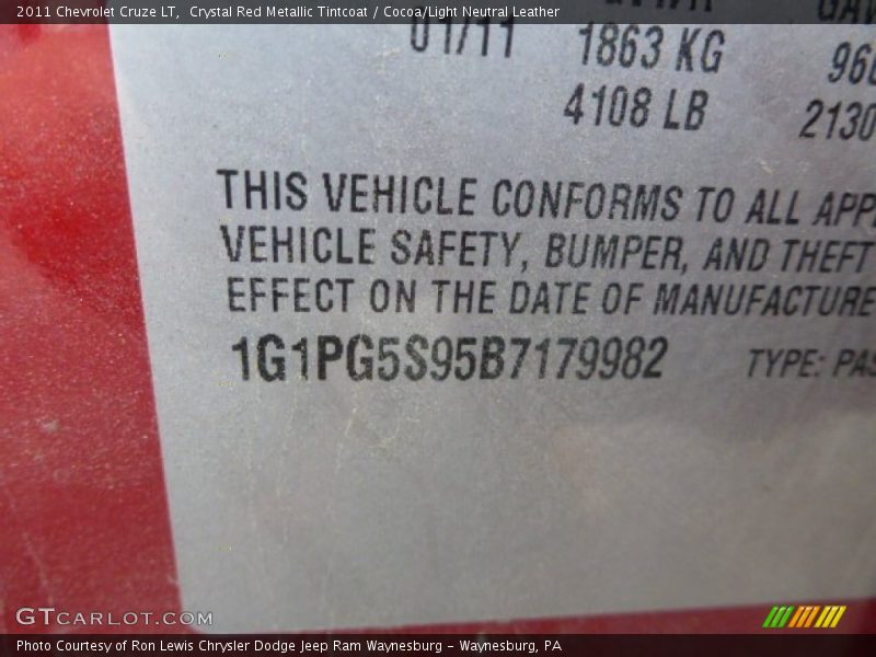 Crystal Red Metallic Tintcoat / Cocoa/Light Neutral Leather 2011 Chevrolet Cruze LT