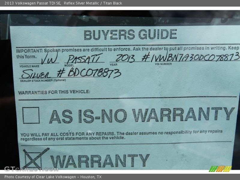 Reflex Silver Metallic / Titan Black 2013 Volkswagen Passat TDI SE