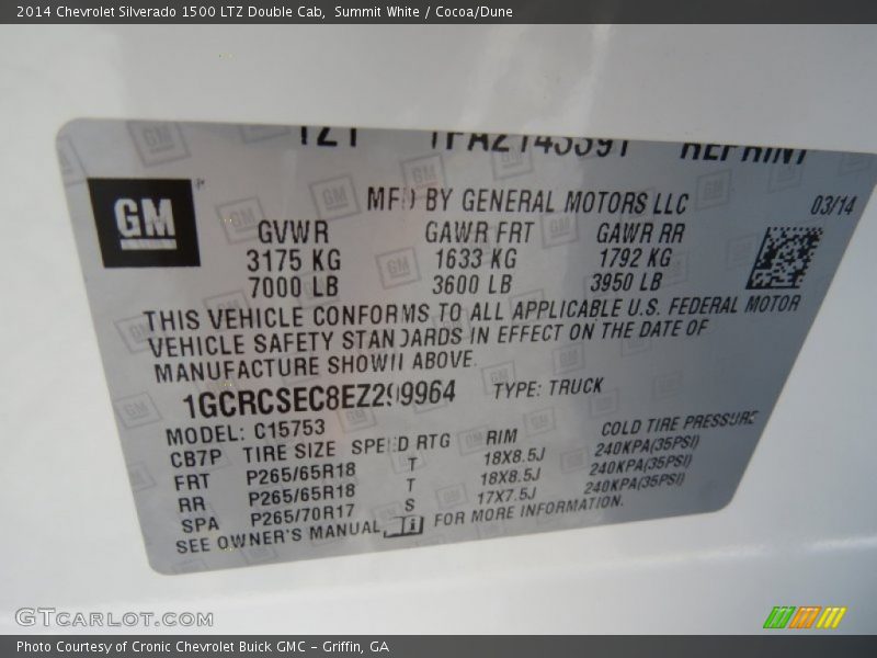 Info Tag of 2014 Silverado 1500 LTZ Double Cab