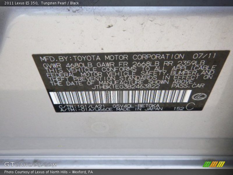 Tungsten Pearl / Black 2011 Lexus ES 350