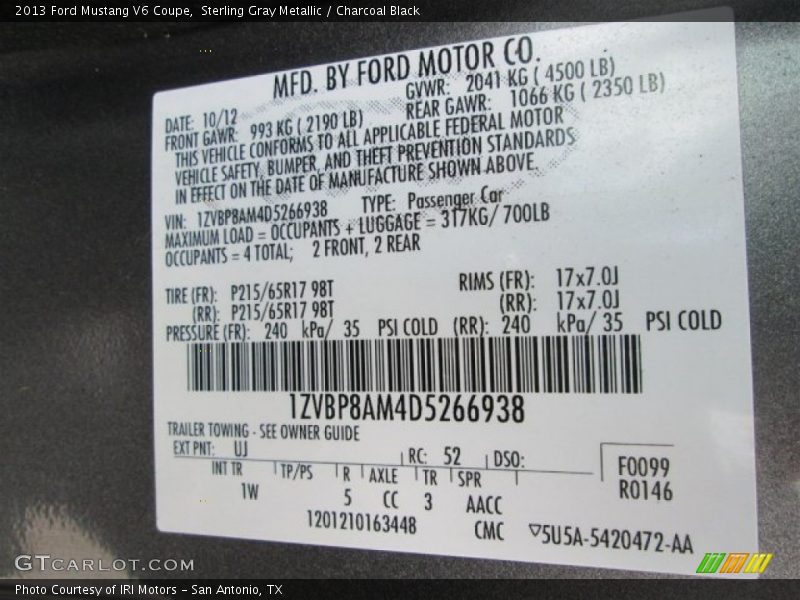 Sterling Gray Metallic / Charcoal Black 2013 Ford Mustang V6 Coupe