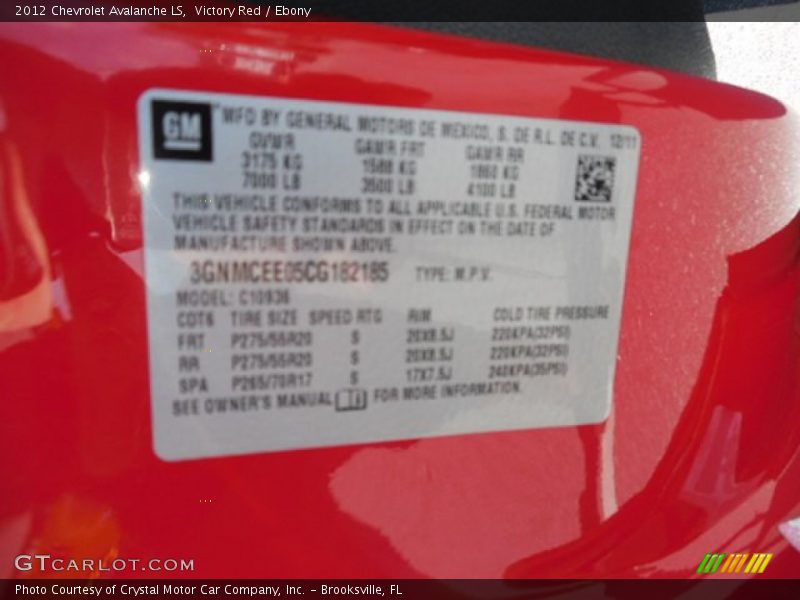 Victory Red / Ebony 2012 Chevrolet Avalanche LS