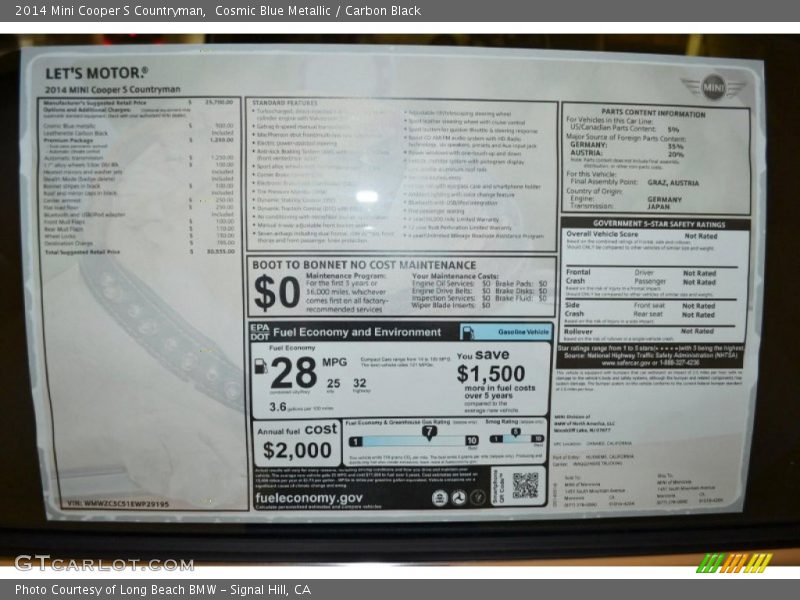 Cosmic Blue Metallic / Carbon Black 2014 Mini Cooper S Countryman