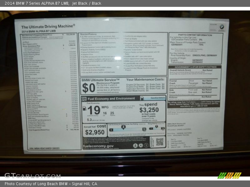  2014 7 Series ALPINA B7 LWB Window Sticker