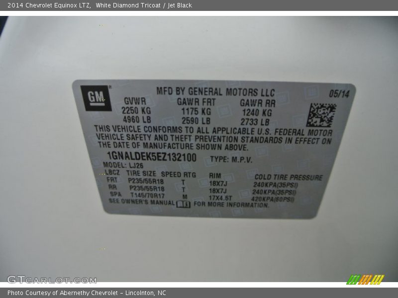 White Diamond Tricoat / Jet Black 2014 Chevrolet Equinox LTZ