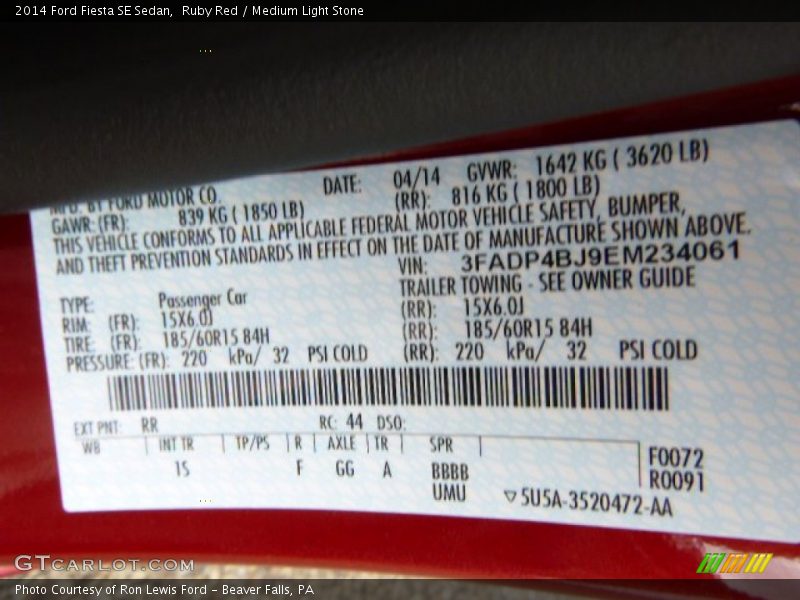 Ruby Red / Medium Light Stone 2014 Ford Fiesta SE Sedan