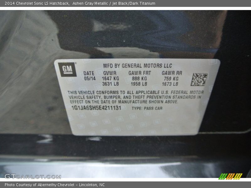 Ashen Gray Metallic / Jet Black/Dark Titanium 2014 Chevrolet Sonic LS Hatchback
