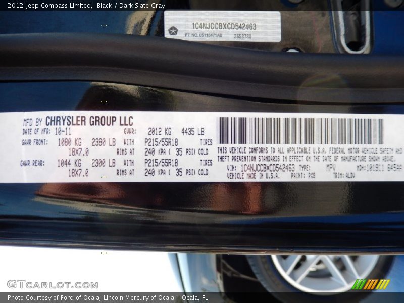 Black / Dark Slate Gray 2012 Jeep Compass Limited