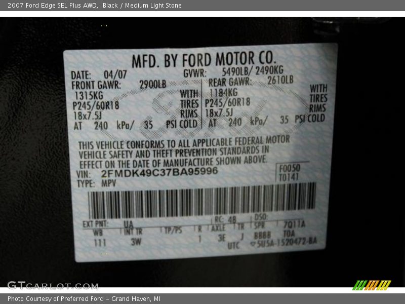 Black / Medium Light Stone 2007 Ford Edge SEL Plus AWD