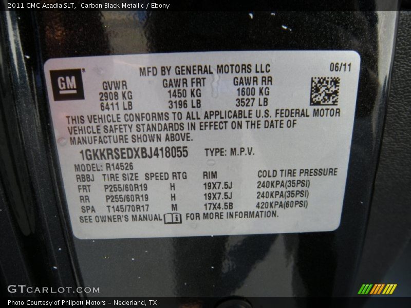 Carbon Black Metallic / Ebony 2011 GMC Acadia SLT