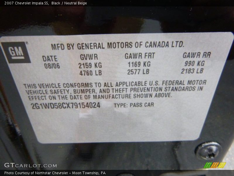 Black / Neutral Beige 2007 Chevrolet Impala SS