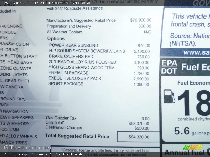 Bianco (White) / Nero/Rosso 2014 Maserati Ghibli S Q4