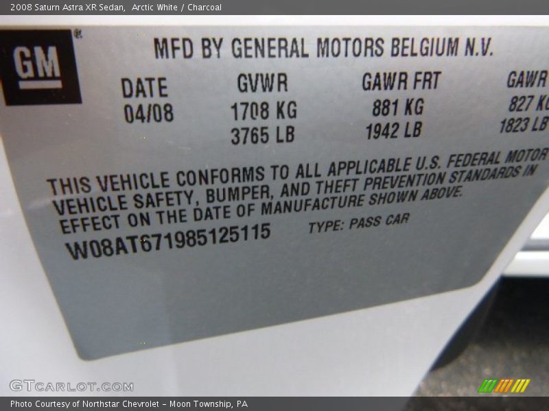 Arctic White / Charcoal 2008 Saturn Astra XR Sedan
