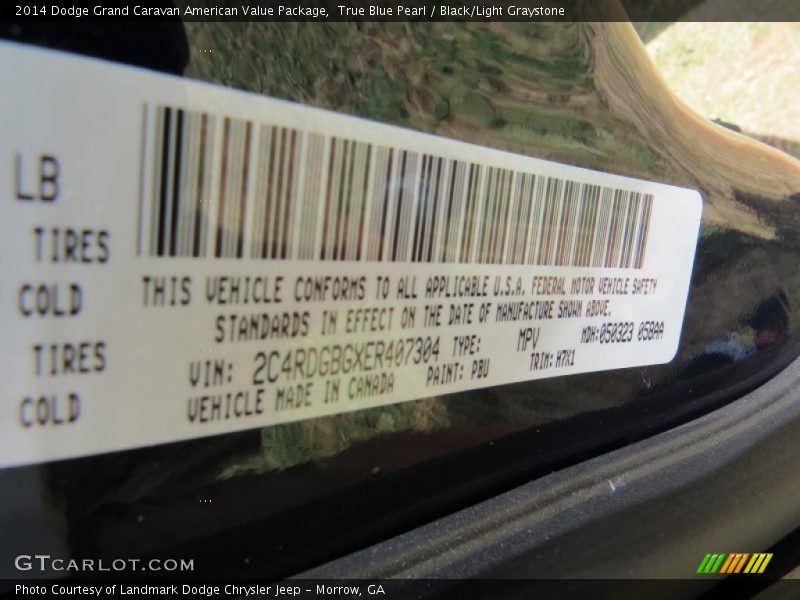 True Blue Pearl / Black/Light Graystone 2014 Dodge Grand Caravan American Value Package