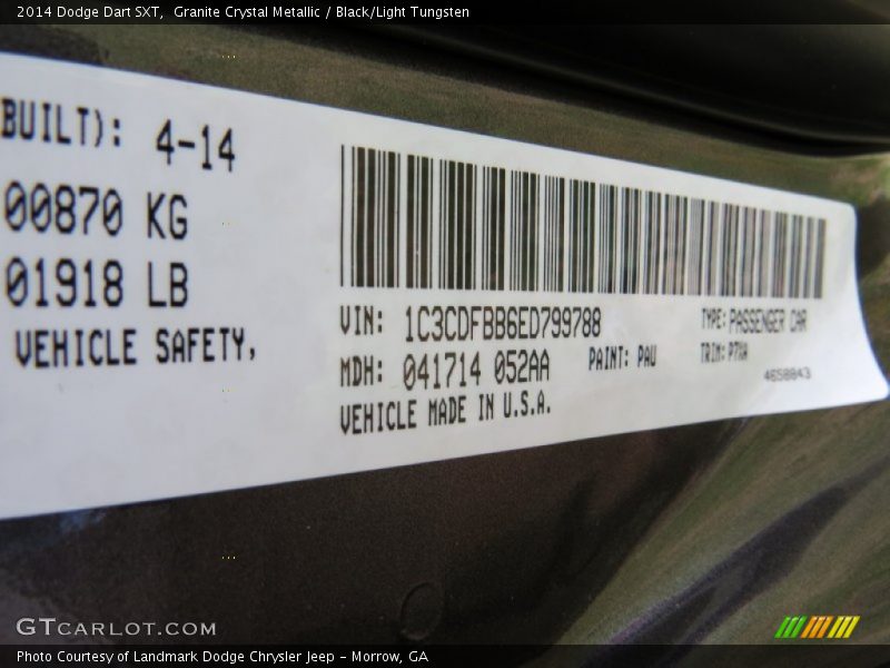 Granite Crystal Metallic / Black/Light Tungsten 2014 Dodge Dart SXT