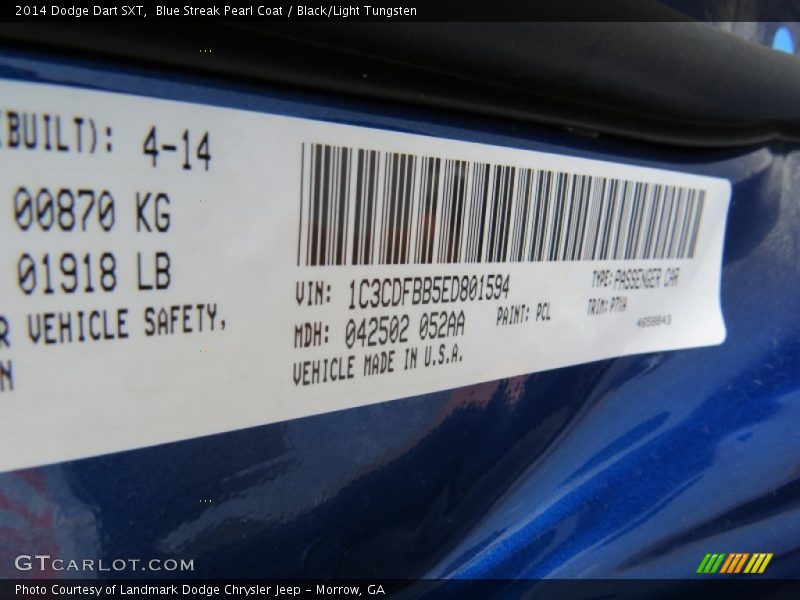 Blue Streak Pearl Coat / Black/Light Tungsten 2014 Dodge Dart SXT