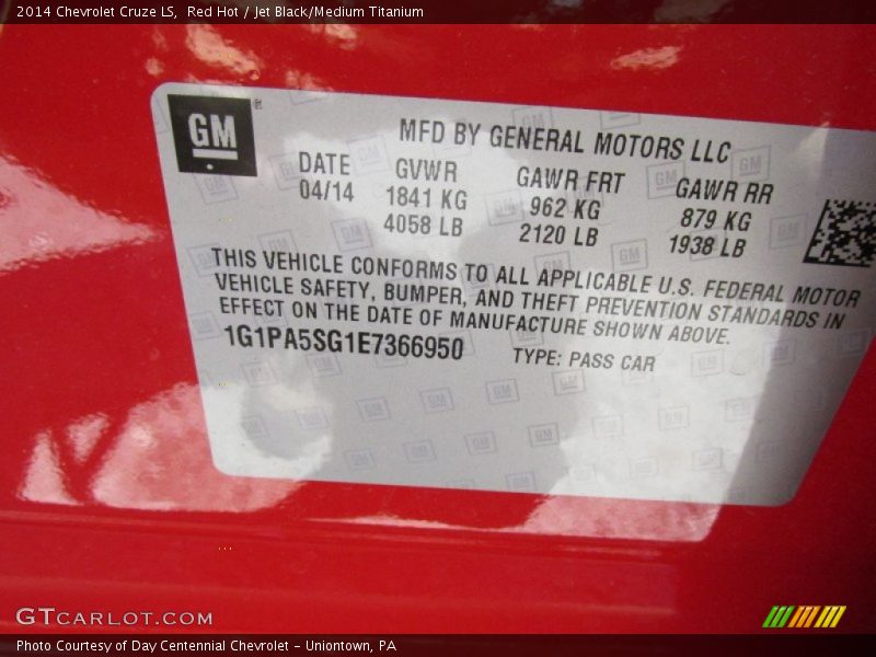 Red Hot / Jet Black/Medium Titanium 2014 Chevrolet Cruze LS
