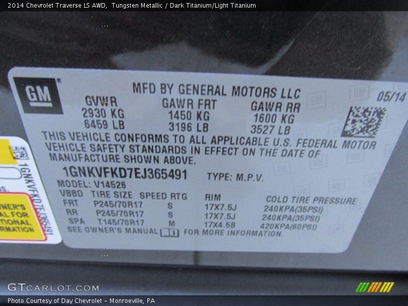 Tungsten Metallic / Dark Titanium/Light Titanium 2014 Chevrolet Traverse LS AWD