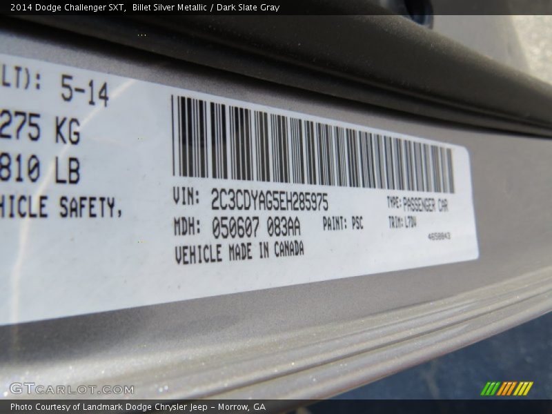 Billet Silver Metallic / Dark Slate Gray 2014 Dodge Challenger SXT