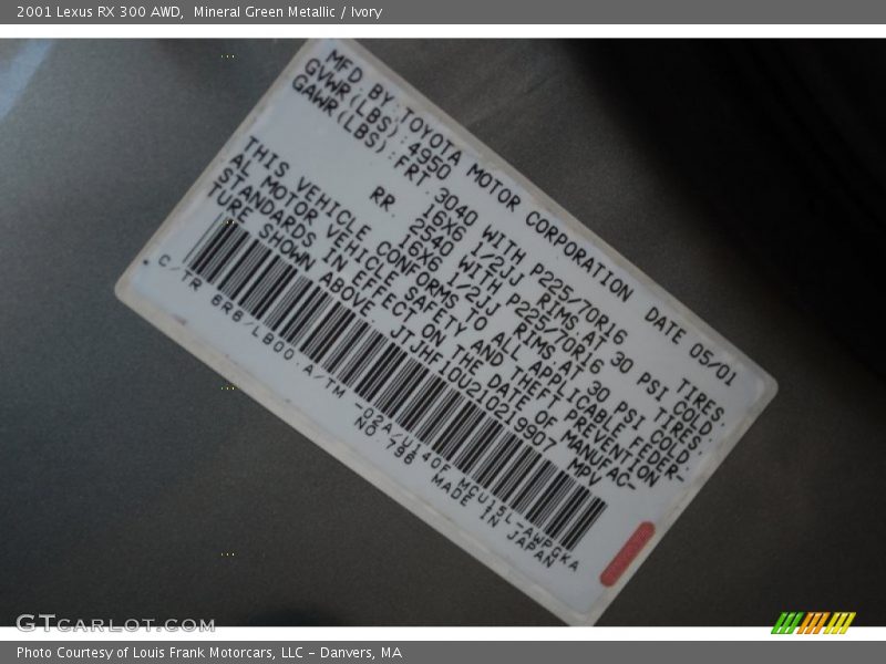 Mineral Green Metallic / Ivory 2001 Lexus RX 300 AWD