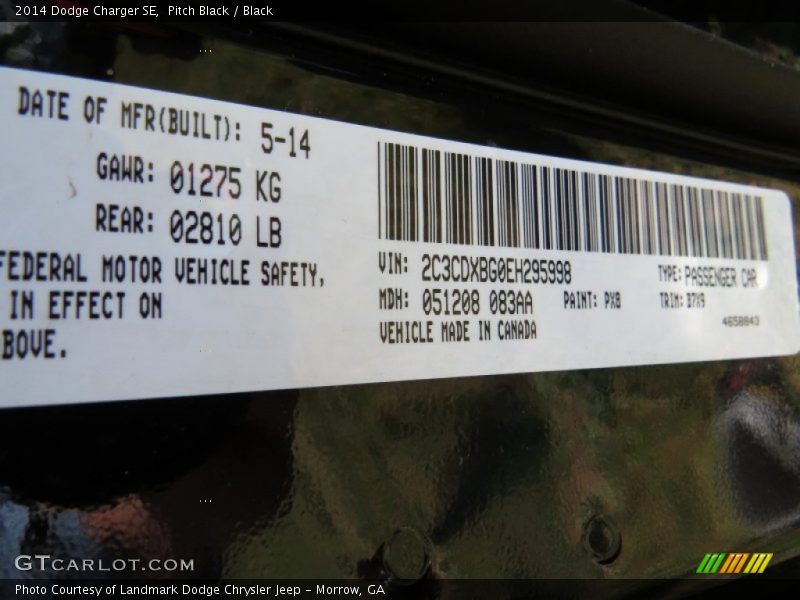 Pitch Black / Black 2014 Dodge Charger SE