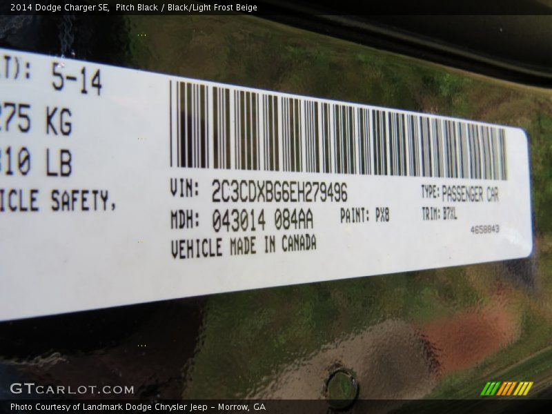 Pitch Black / Black/Light Frost Beige 2014 Dodge Charger SE
