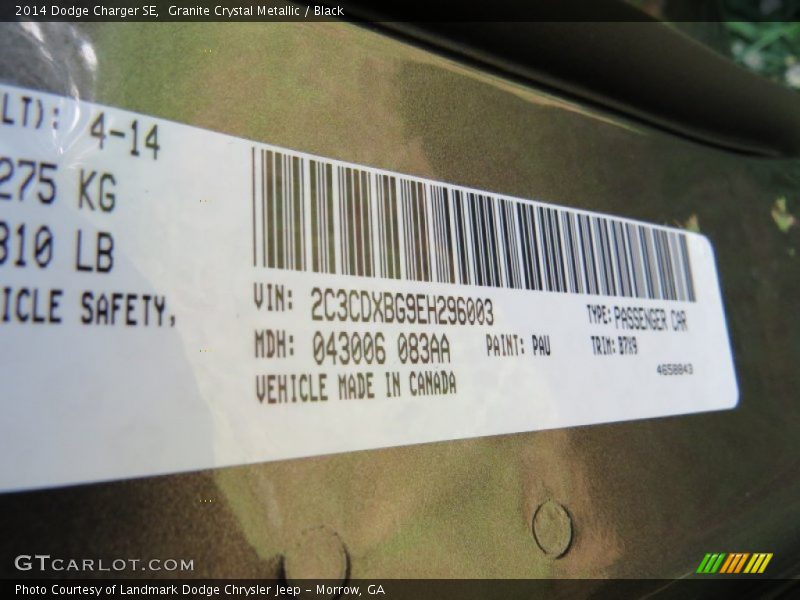 Granite Crystal Metallic / Black 2014 Dodge Charger SE
