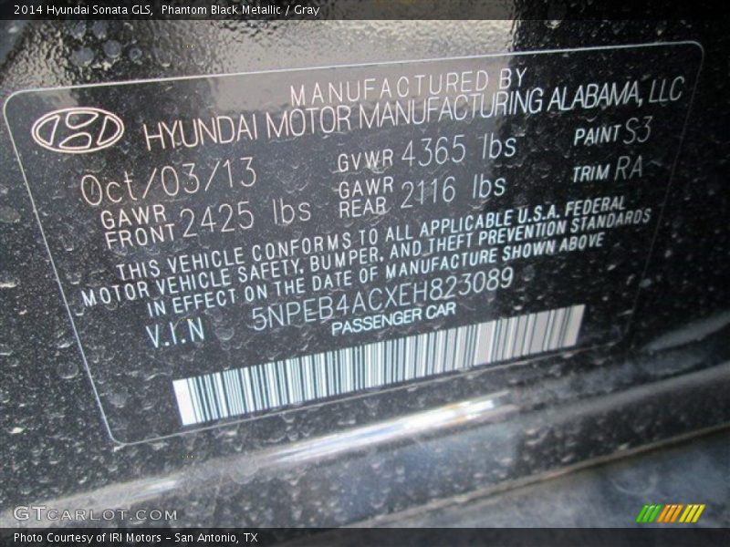 Phantom Black Metallic / Gray 2014 Hyundai Sonata GLS