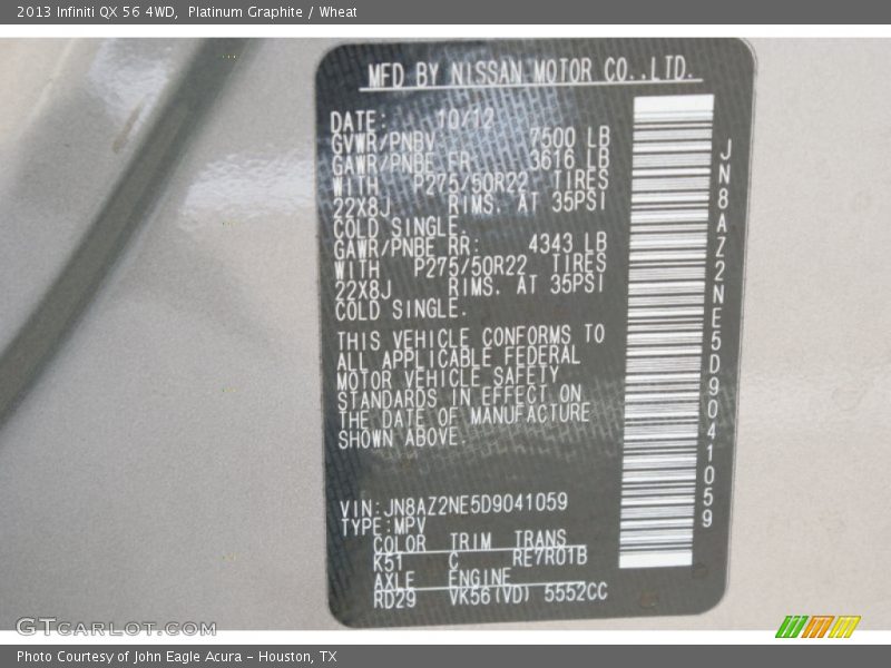 Platinum Graphite / Wheat 2013 Infiniti QX 56 4WD