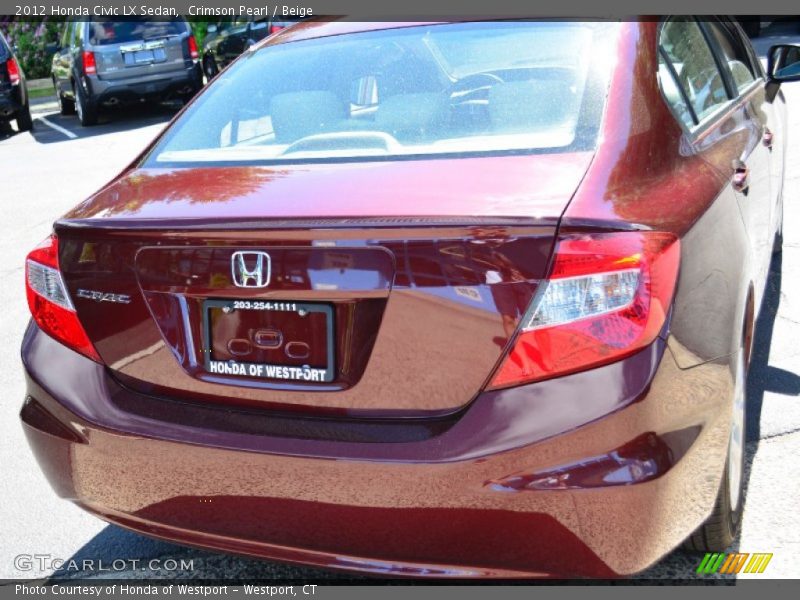 Crimson Pearl / Beige 2012 Honda Civic LX Sedan